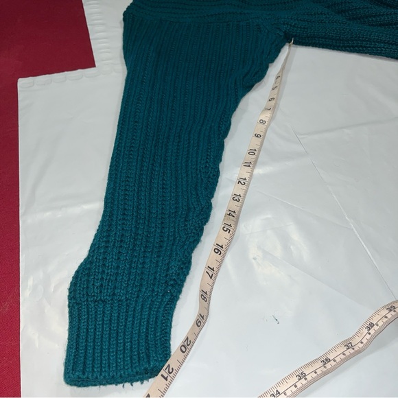 90s preppy blue striped tennis sweater Cable Knit Turquoise VNeck MEN Lg College - Picture 5 of 12